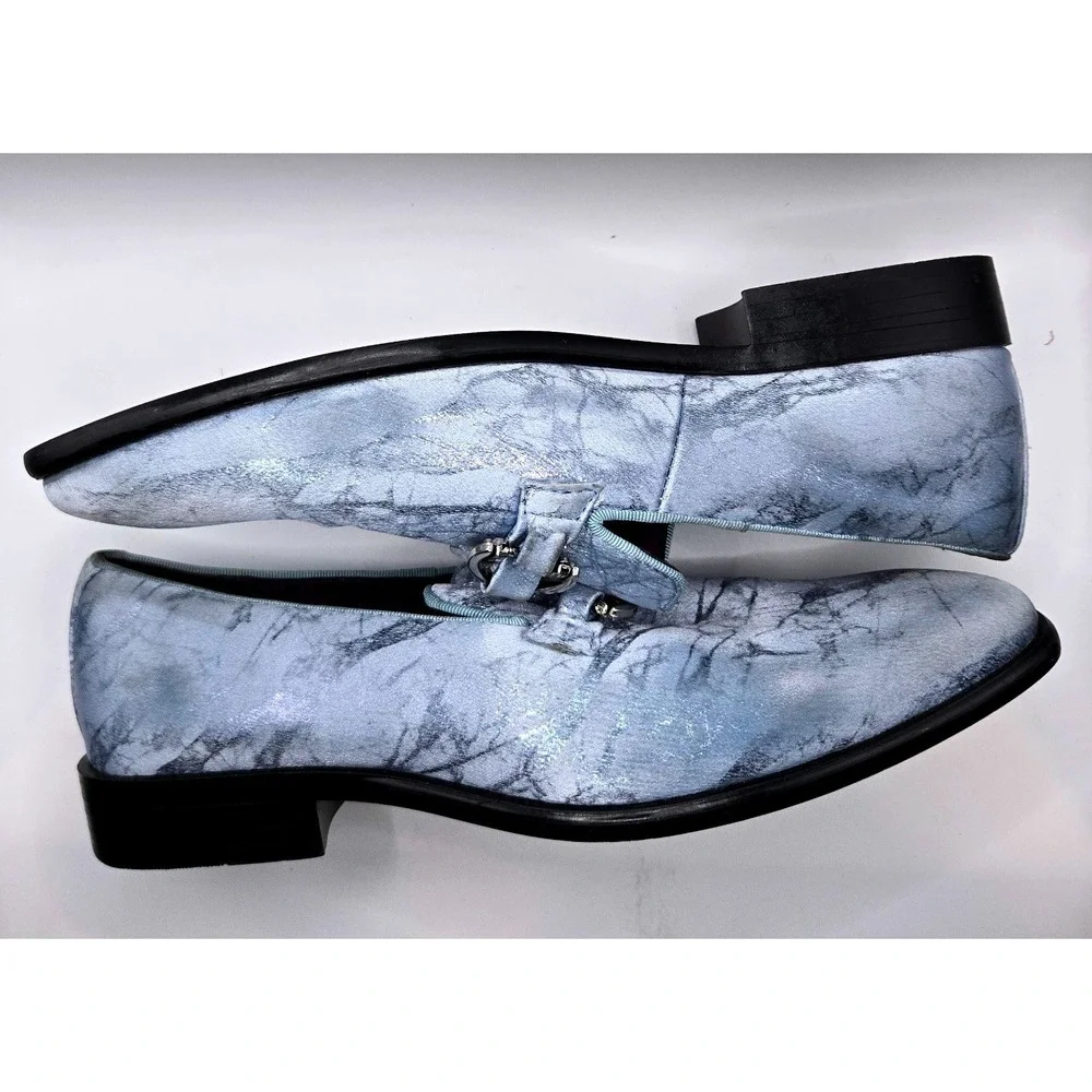 After Midnight Men's Marble Print Loafers Silver Chain Buckle Dress Shoes Size 8